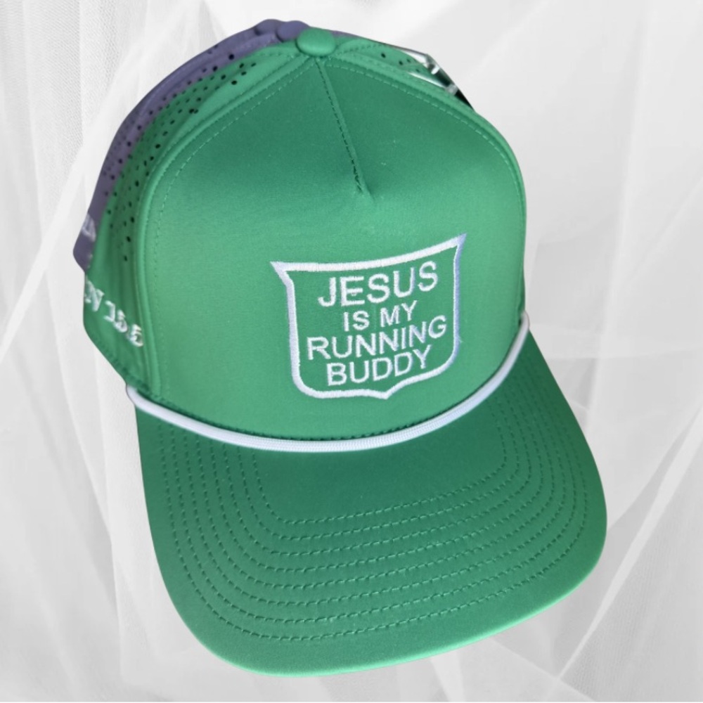 Green and Purple Trucker Hat with White Embroidery- RUN